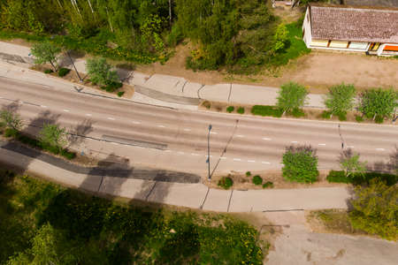 Aerial panoramic view of road in city Inkeroinen in Finland.