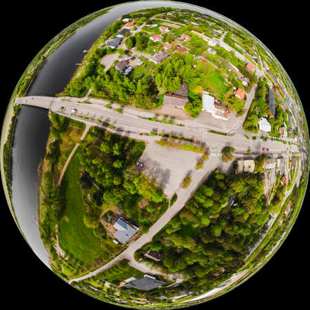A three dimensional aerial panoramic view of city Inkeroinen at river Kymijoki, Finland.の写真素材
