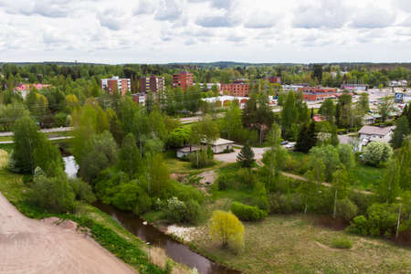 Aerial panoramic view of city Inkeroinen in Finland.のeditorial素材