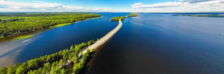 Aerial panoramic view of Pulkkilanharju Ridge on lake Paijanne, Paijanne National Park, Finland. Drone photographyの写真素材