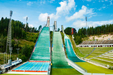 Lahti, Finland - 4 August 2020: Lahti sports center with three ski jump towers