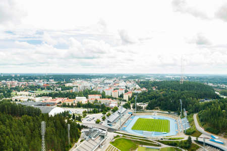 Lahti, Finland - 4 August 2020: View to Lahti city and sports center from ski jump tower Suurmakiのeditorial素材