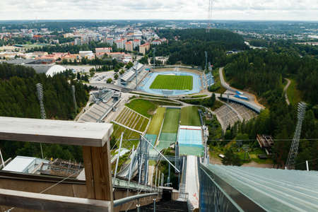 Lahti, Finland - 4 August 2020: View to Lahti city and sports center from ski jump tower Suurmakiのeditorial素材
