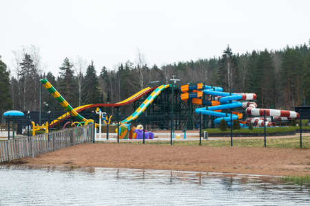 Kouvola, Finland - 3 May 2020: Empty aquapark Tykkimaki at spring