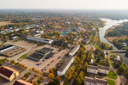 Aerial autumn view of old Hamina city, Finland.
