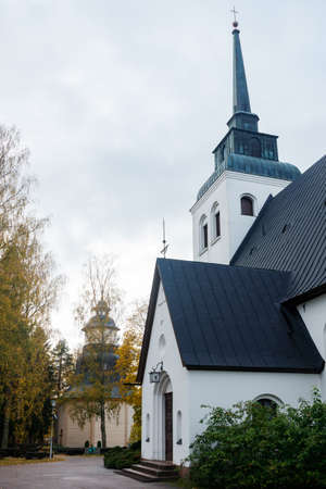Beautiful white church of Valkeala in Kouvola, Finlandの写真素材