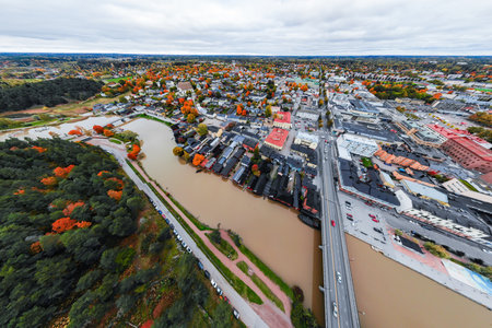 Porvoo, Finland - 2 October 2019: Panoramic aerial autumn view of old town of Porvoo, Finland.のeditorial素材