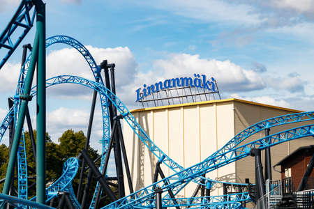 Helsinki, Finland - 23 July 2021: Linnanmaki Amusement Park, new roller coaster Taigaのeditorial素材