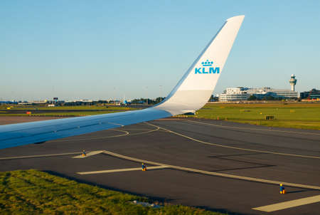 Amsterdam, Netherlands - 17 July 2021: KLM Plain is taking off from Schiphol airport.のeditorial素材