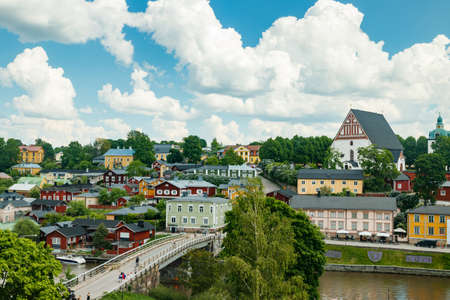 Beautiful panoramic view of Porvoo Cathedral and old town of Porvoo