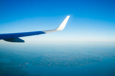 Amsterdam, Netherlands - 17 July 2021: KLM Plain wing over Holland. Flight from Amsterdam to Helsinki.のeditorial素材