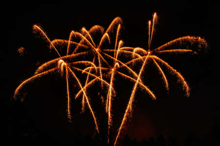 Colorful fireworks lights on the sky background at night