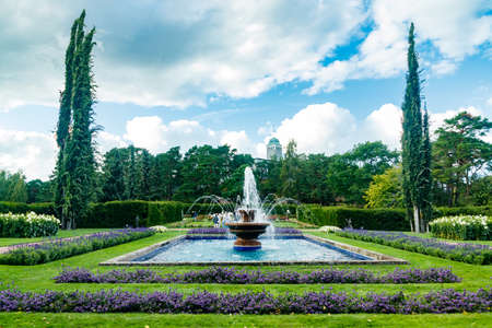 Naantali, Finland - 20 August 2021: Fountain in park of Kultaranta, the official summer residence of President of Finland.のeditorial素材