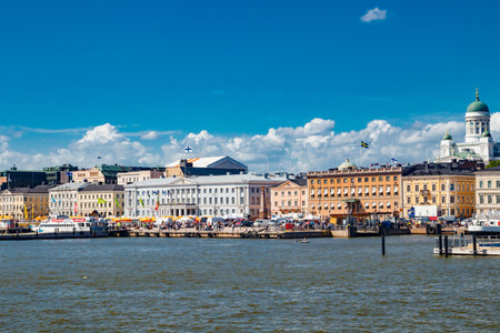 Helsinki, Finland - 12 June 2022: panorama of the Market Square Kauppatori in the port of Helsinki. view from the sea.のeditorial素材