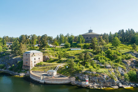 Fortification in the Archipelago of Stockholm Sweden on a summer morningの写真素材