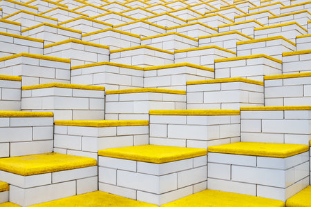 Billund, Denmark - 17 June 2023: The Lego House - Home of the brick. Stairs.のeditorial素材