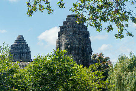 Bruggelette, Belgium - 9 July 2021: Theme Zoo Park Pairi Daiza. Oriental buildingのeditorial素材