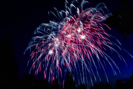 Colorful fireworks lights on the night sky backgroundの写真素材