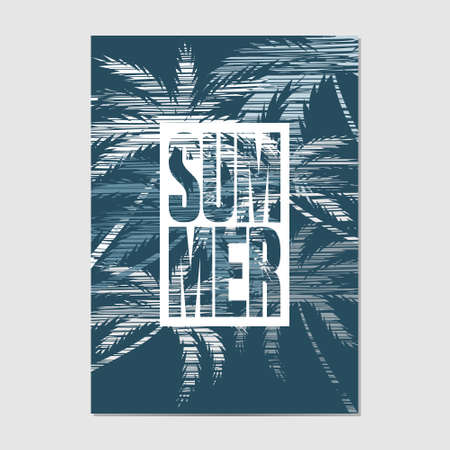 Typographic Summer background with palm trees in grunge style. Layout in A3 size.