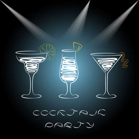Design for cocktail party invitation with different cocktails.のイラスト素材