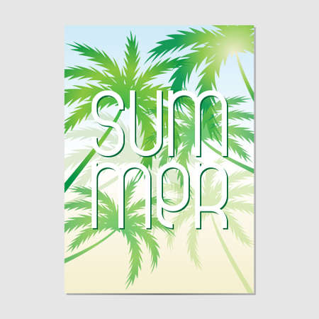 Typographic Summer background with palm trees. Layout in A3 size.のイラスト素材