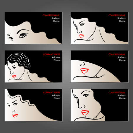 Set  of business cards for beauty salons, make-up artists, hairdressers and stylists. Background with beautiful woman faces.のイラスト素材
