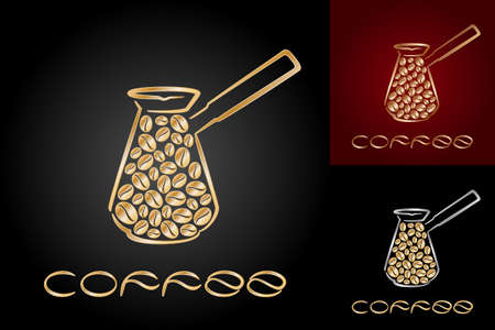 Set of card templates with turk and golden coffee beans for design.のイラスト素材