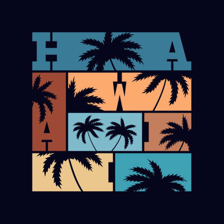 Hawaii typography poster. Concept in vintage style for print production. T-shirt fashion Design. Template for poster, print, banner.のイラスト素材