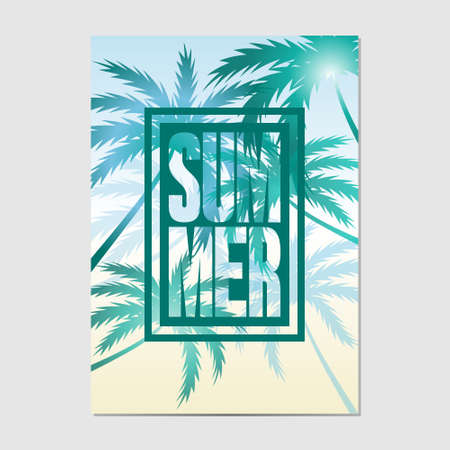 Typographic Summer background with palm trees. Layout in A3 size.のイラスト素材