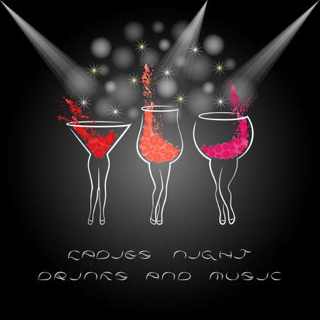 Ladies night poster with Cocktails. Design for women party invitation, banner template. illustrationのイラスト素材