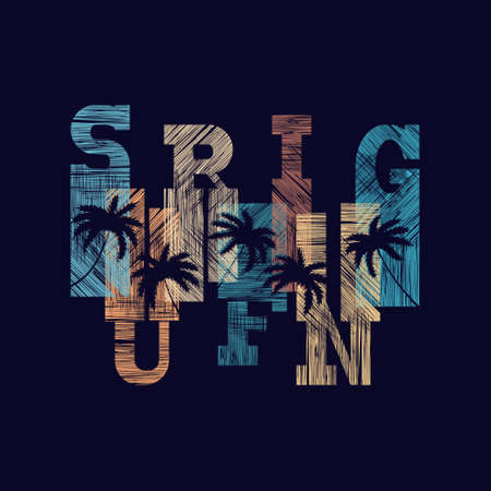 Surfing typography posters. Concept in vintage style for print production. T-shirt fashion Design. Template for postcard, bannerのイラスト素材