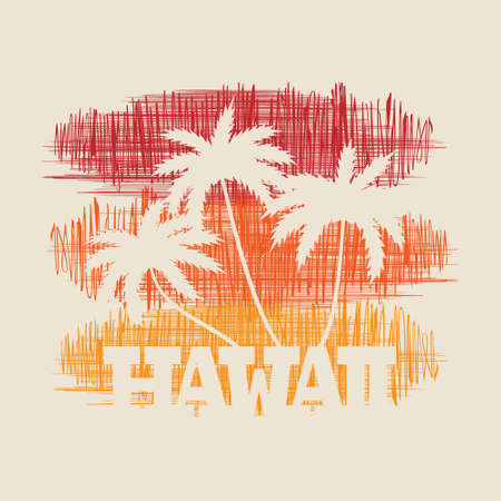 Hawaii typography poster. Concept in vintage style for print production. T-shirt fashion Design. Template for poster, print, banner, flyer.のイラスト素材