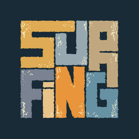 Surfing typography poster. Concept in vintage style for print production. T-shirt fashion Design. Template for postcard, banner, flyer.のイラスト素材