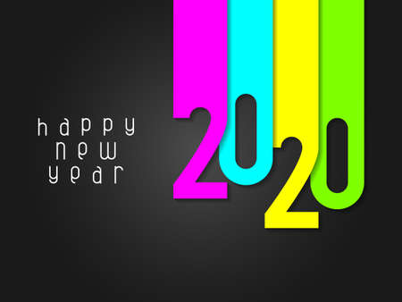 Happy New Year 2020 poster with numbers cut out of colored paper. Winter holidays greeting or...