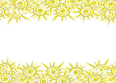 Frame made of hand-drawn elements. Yellow sun. Doodle style. Cute, bright poster, banner. Place for...
