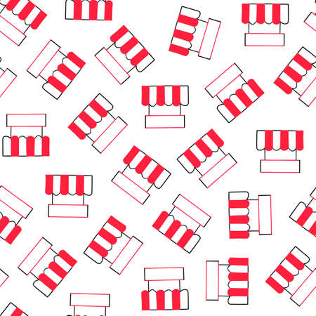 Striped awning, awning icon isolated seamless pattern on white background. Watercolor. Awning canopy for shops, cafes and street restaurants. Flat design.の写真素材