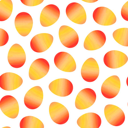 Easter eggs bright yellow orange color transition on a white background. Watercolor illustration. Bright seamless pattern. Suitable for printing on fabric, packaging design.の写真素材