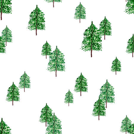 Green spruce. Seamless pattern. Watercolor illustration. Nature. Trees Ecology Christmas New Yearの写真素材