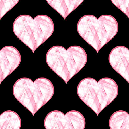 Pink hearts on a black background. Watercolor illustration. Valentines Day. Love. For the design of...