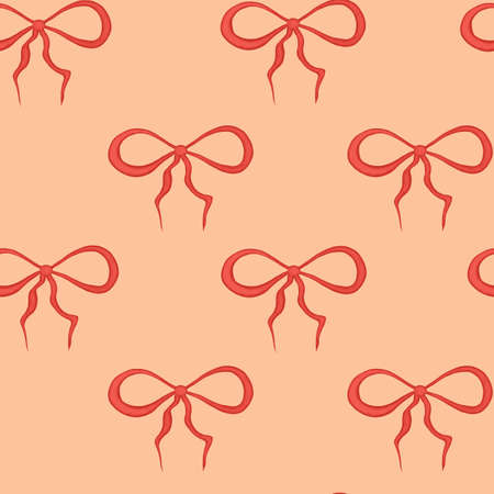 Brown bows from ribbons on a beige background. Seamless pattern. For textiles, packaging design, cards, invitations.の写真素材