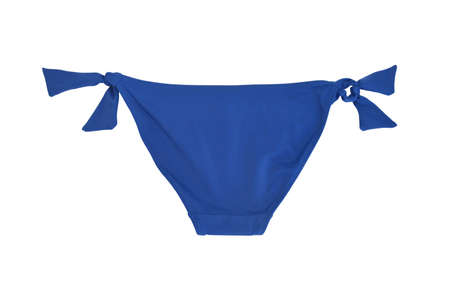 Blue womens bikini panties isolated on white background. Back view. Element of a beach swimsuit....