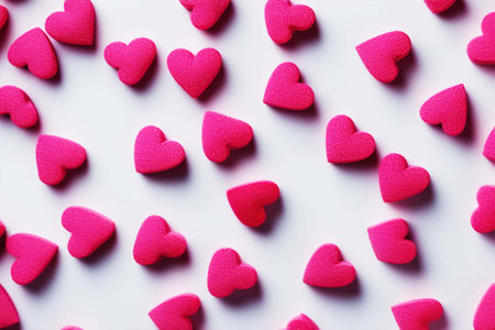 Beautiful banner with bright pink voluminous hearts. Valentine's Day.の素材