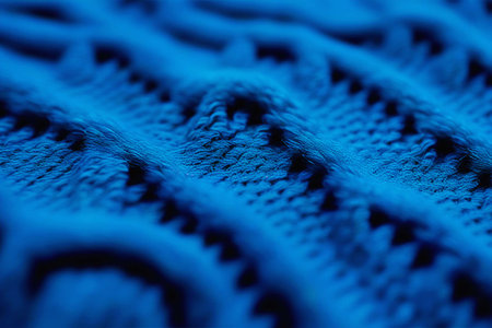 Texture of knitted fabric of a blue sweater with large loops. Beautiful textured background.の素材