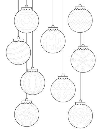 Trace and color Christmas ornaments worksheet. Handwriting practice for kids. Christmas balls on white background.のイラスト素材