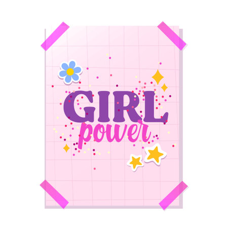 Girl power lettering on colorful paper with sparkles and stickersのイラスト素材