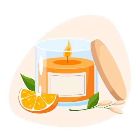 Cozy aroma candle in a glass jar for home decorのイラスト素材