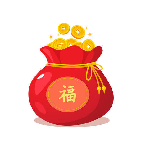 Chinese money bag with a lot of gold coinsのイラスト素材