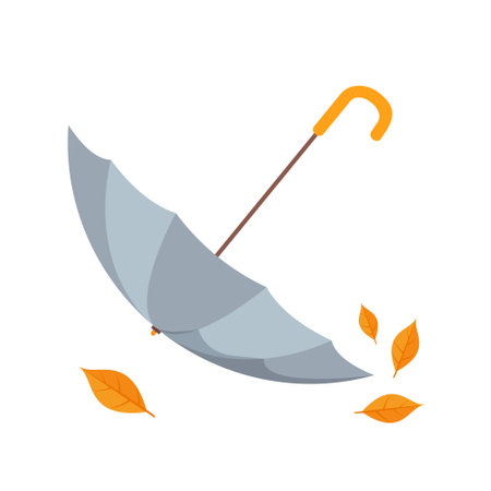 Umbrella and falling colorful autumn leaves isolated on white backgroundのイラスト素材