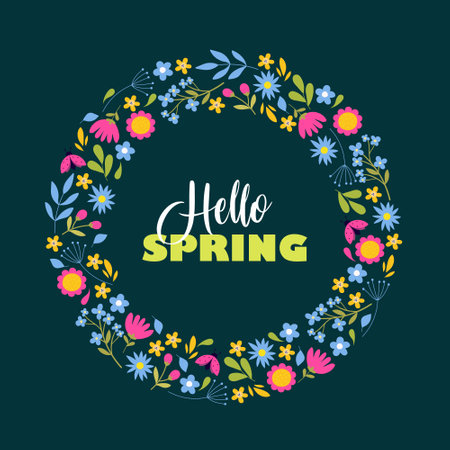 Spring floral frame with colorful flowersのイラスト素材