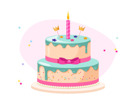 Vector birthday cake with candleのイラスト素材